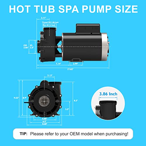 Image of 4HP Hot Tub Pump - 2 Speed LX SPA Pump Motor 230V, Connect to 2.5 inch Port, Super Flow Rate 267GPM (Mode: 56WUA400a-II)