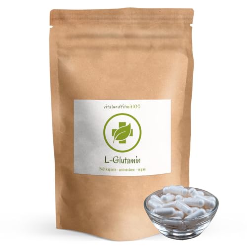 L-Glutamin - 240 Kapseln hochdosiert - aus pflanzlicher Fermentation - gentechnikfrei - vegan - ohne unnötige Zusätze - Deutsche Herstellung L-Glutamin - 240 Kapseln hochdosiert - aus pflanzlicher Fermentation - gentechnikfrei - vegan - ohne unnötige Zusätze - Deutsche Herstellung