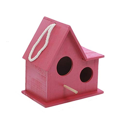 Nichoir oiseaux suspendu bois fait main solide rose L contre intempéries et prédateurs de jardin