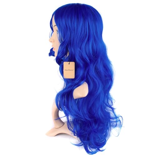 Image of MapofBeauty 24 Inch Long Wavy Side Bangs Party Anime Cosplay Wig, Navy Blue | 60 cm Synthetic Fiber Wig, Women, Charming