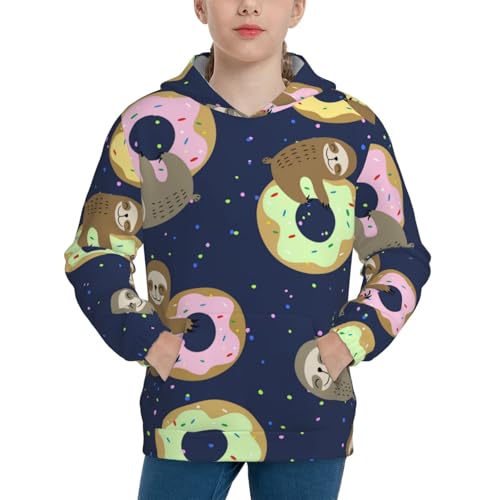 Sloth with Donuts Kids Pullover Hoodies Boys Sweatshirts Girls Athletic Clothes with Pocket