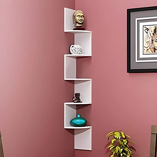 Image of Wooden handicrafts Wooden Stylish Wall Rack Shelves Set of Wall Shelves MDF -Medium Density Fiber Home Decoration Wall Decor (White, Zig Zag Corner)