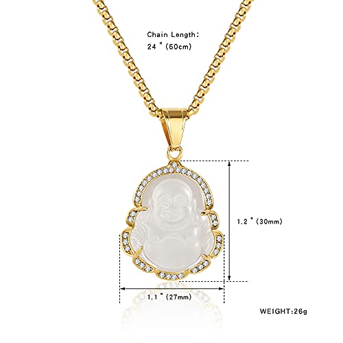 P.BLAKE Laughing Buddha Buddah Necklaces For Women Men, Ice Out Buddha Pendant For Men Women with Stainless Steel Gold Chain 24 inches