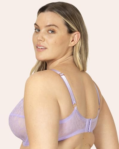 Image of Smart & Sexy Women's Full Coverage Unlined Underwire Bra, Lace & Mesh See Through Bra, Plus Size Lingerie Inspired Retro Bra