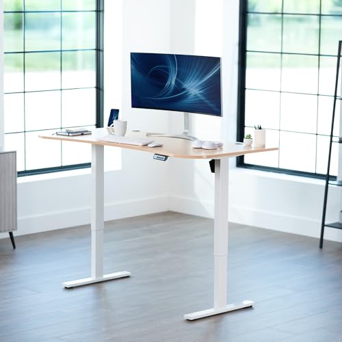 Image of VIVO Electric 63 x 32 in Standing Desk, Memory Height Adjustment, 1B Series, Holds 220 lbs, Light Wood Top White Frame, DESK-KIT-1W1C