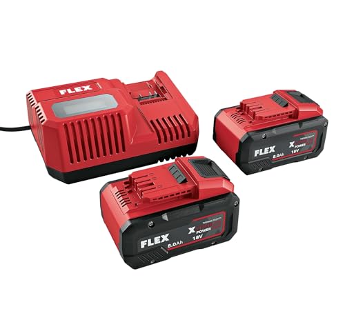 FLEX Akku-Set P-Set 18-88 R – 1 Schnellladegerät 12/18 V + 2 Akkupacks 18/8.0 (Gewicht 3,80 kg, für zahlreiche Flex-Artikel) 533175