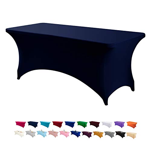 Image of Peomeise 8FT Spandex Table Cover Rectangular Stretch Spandex Tablecloth (Navy,8FT)