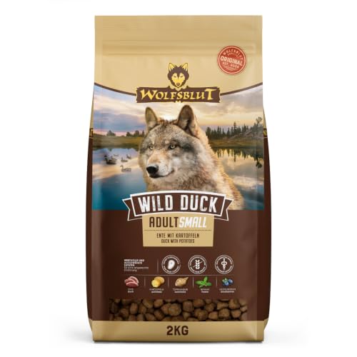 WOLFSBLUT – Wild Duck Small Breed | Trockenfutter mit wertvollen Superfoods für kleine, ausgewachsene Hunde. Getreidefreies Alleinfutter ohne Zusatzstoffe im Beutel | 2kg Ente