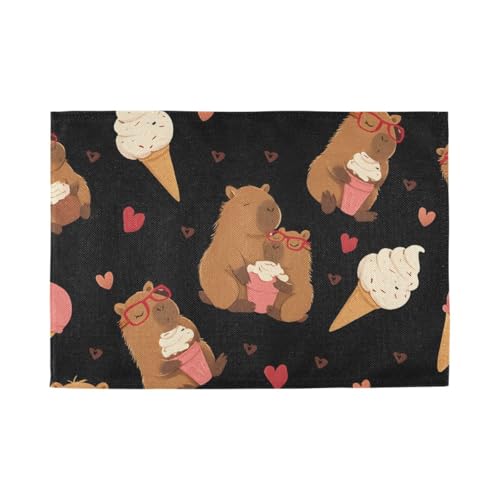 カピバラ アイスクリーム ランチョンマット おしゃれ 洗える プレースマット 丸洗い 小学生 断熱 子供 滑り止め 防汚 1枚セット 幼稚園 男の子 食卓上飾り 家庭 レストラン用 麻布