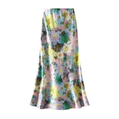 Women’s Floral Printed High Waist Midi Skirt Vintage Fishtail Bodycon Long Maxi Skirt