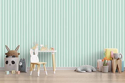 Image of DWELLSINDIA Pastel Green Striped Wallpaper for Wall Decoration | Self Adhesive Peel & Stick, Thick Textured Premium Paper | Waterproof, Scratch Resistant Laminated | Bedroom & Living Room | 41x244 cm
