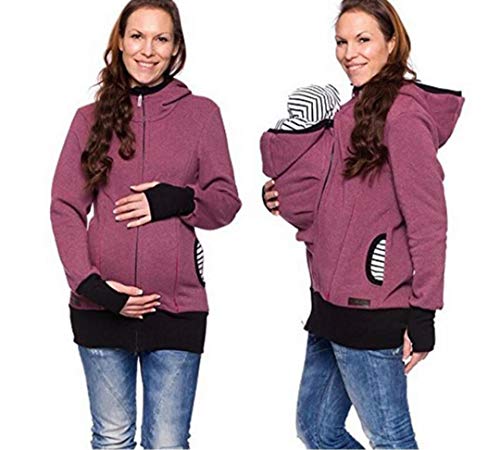 Preisvergleich Produktbild KURAZL Abnehmbare Babytragetücher, 3 in 1 Multifunktions Damen Mutterschafts Känguru Warmer Hoodie Herbst Winter Sweatshirt Oberbekleidung für Baby und Mutter,Lila,XXL