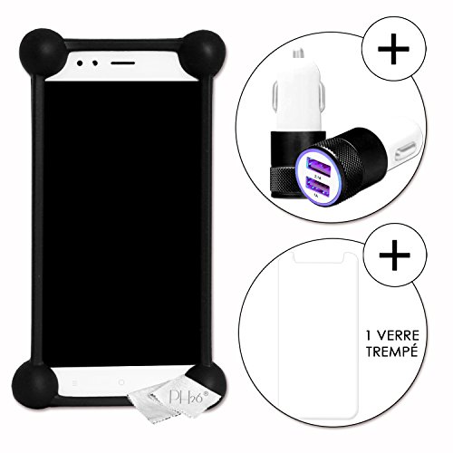 Acer Liquid Zest Plus Super Pack Coque Bumper Noir Antichoc en Silicone de qualité + 1 Verre trempé de Protection dureté Maximal + 1 Chargeur Auto Allume...