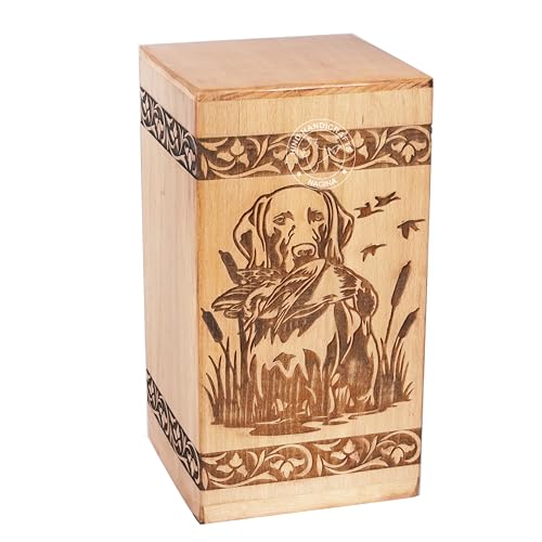 Image of Handcrafted Floral Engraved Wooden Urns for Human Ashes Adult Large - Cremation Urn for Ashes - Burial Urn for Columbarium - Funeral Urn Box (Dog Hunting, 250 LB - Beechwood)
