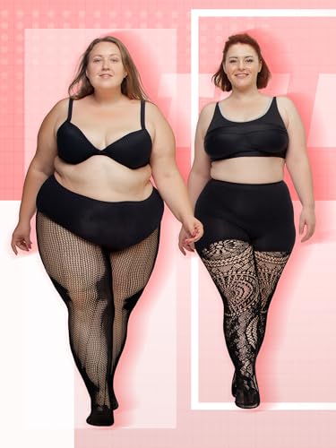 Image of Jadive 6 Pairs Women Plus Size Suspender Tights Fishnet Thigh High Stockings Garter Belt Lingerie Pantyhose