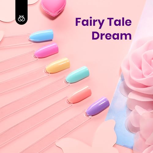 Image of Beetles Pastel Gel Polish - Fairy Tale Dream 6 Colors Hema-Free Gel Polish Set, 15ML Pastel Yellow Pink Blue Purple Nail Colors, with Colorful Bottle Soak off Uv Led Lamp Nails