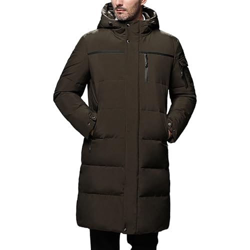 JEKE-DG Men's Zip Up Thicken Heavyweight Puffer Jacket Hooded Insulated Long Down Coat Business Casual Winter Bubble Coat (Green,Large)
