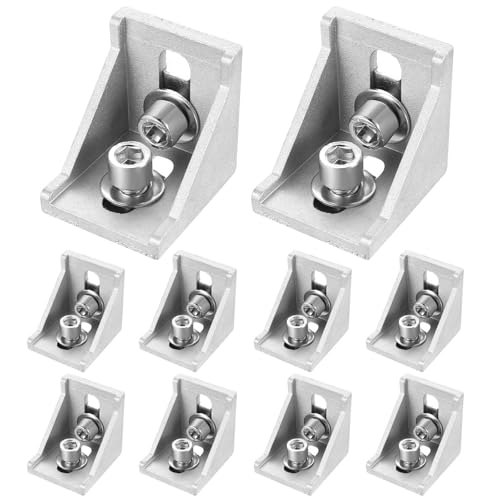 10 Pcs Soporte de Perfil Aluminio 40x40, Escuadras Metalicas Perfiles de Aluminios, Soporte de Esquina 90 Grados Conector de Tuerca en T Ranura de 8mm, Angulos Metalicos Extrusión de Aluminio 40x40