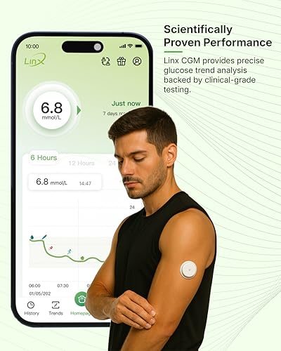 Image of LinX CGM Smart Continous Glucose Monitoring I Real time Sugar Tracking I Bluetooth Enabled | 15-Day Sensor Life | IP68 | Easy one click use I Enhance your lifestyle & optimise diet | Pack of 6