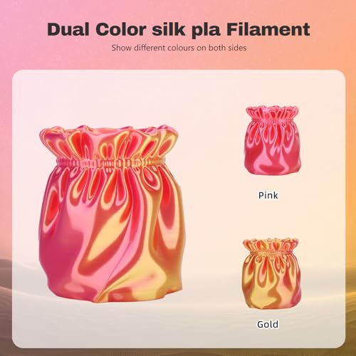 Image of Silk PLA Filament 1.75mm Gold Pink Dual Color PLA 3D Printer Filament 2 in 1 Coextrusion 1KG Spool(2.2lbs) 3D Printing Filament Dimensional Accuracy + /- 0.03mm Fits for Most FDM 3D Printers