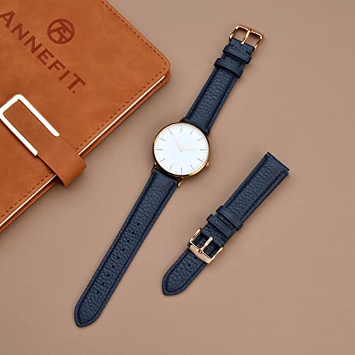 Image of ANNEFIT Watch Band 20mm, Quick Release Textured Padded Leather Straps with Rose Gold Buckle for Men and Women (Dark Blue)