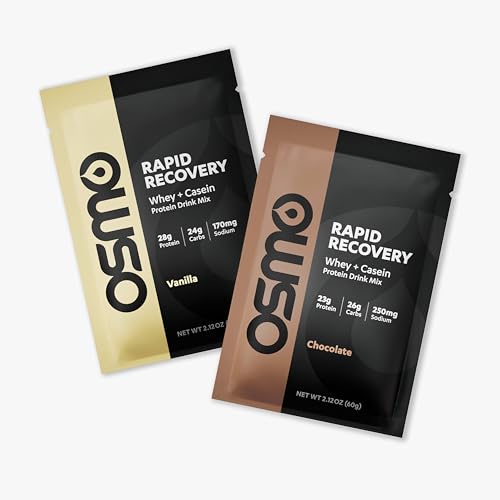 Image of Osmo Rapid Recovery - Whey & Micellar Casein Protein Powder Blend with Carbohydrates & Caffeine, All Natural Ingredients, Enables Muscle Repair & Boosts Glycogen Restoration - Combo Pack, 8 Servings