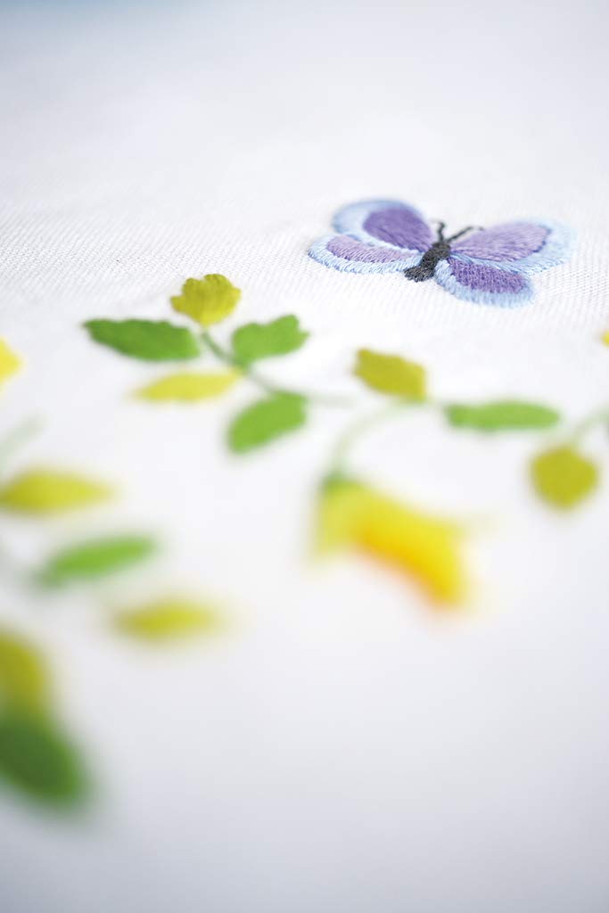 Vervaco Stickpackung Tischdecke Sticken Set Erwachsene Vorgedruckt Frühlingsblumen Stickdecken Vorgezeichnet Decke Sticken Stickpackung Plattstich 80 x 80 cm Stoff zum Sticken Kreatives Geschenk