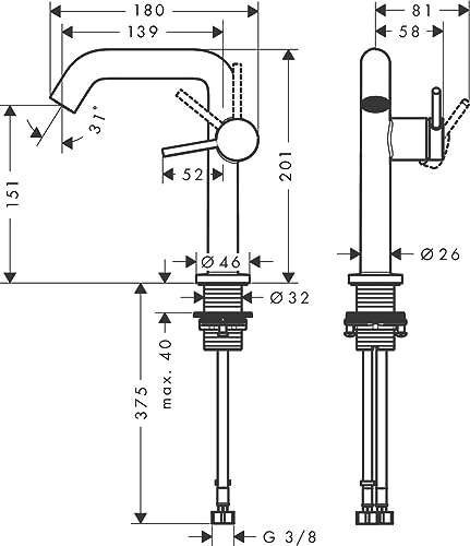 Mitigeur lavabo économie d'énergie Hansgrohe Tecturis S blanc mat 150mm