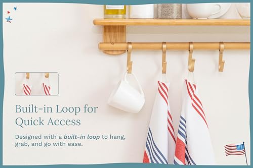 Image of Red White and Blue Kitchen Towels - 6 Pack, 100% Cotton, 30 inchx20 inch, Striped Patriotic Kitchen Tea Towels with Hanging Loop - Reusable, Absorbent and Washable 4th July Decor (6 Pack)