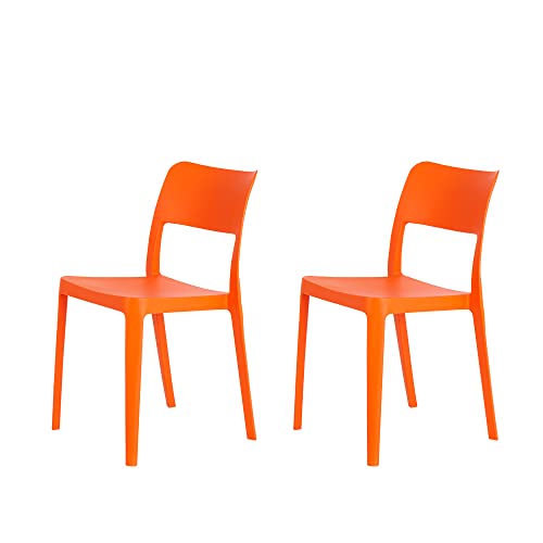 Sillas, Home Lagoon La Vie 7201 - Silla de Comedor Apilable de Polipropileno - 2 Piezas/Juego (Naranja)