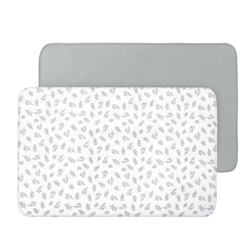 Image of Biloban Mini Crib Sheets Fitted, 2 Pack Mini Crib Sheet Fits for Mini Crib Mattress, Neutral Mini Crib Sheets for Baby Boys and Girl, Grey, 38”X 24”