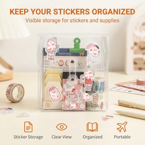 Image of 2Pcs Sticker Organizer Transparent Washi Tape Organizer, Large Capacity Visible Stationery Sticker Storage Bag, Sticker Holder Portable Pouch for Journals, Travel, Planner, Office Supplies