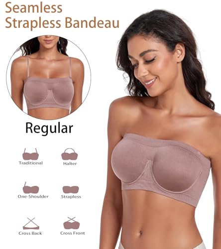 Image of Women's Underwire Strapless Multiway Bra Bandeau Seamless Supportive Bras Non Padded Top