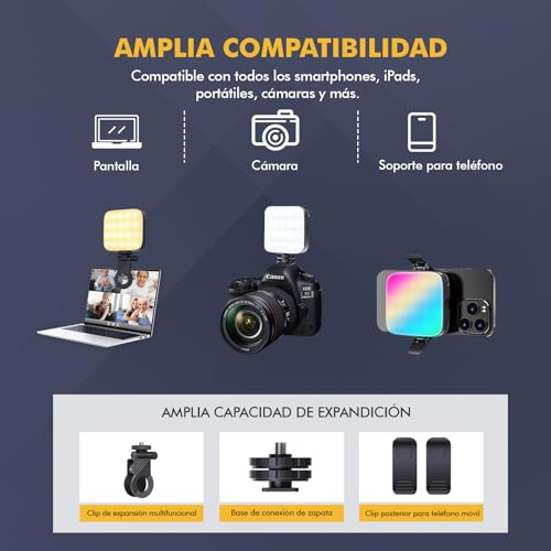 ETROBOT Luz RGB para cámara, 96 LED para Selfies, 13 Modos, Recargable con Clip para teléfono, portátil o cámara. Ideal para Maquillaje, Youtube, TikTok, transmisión en Vivo, fotografía y Vlogs. - imagen 6
