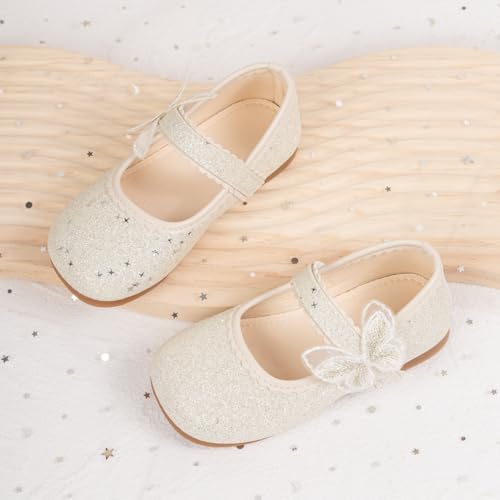 ohsofy Girls Mary Jane Shoes Toddler Bow Glitter Ballet Princess Flats Non-Slip Sole Hook Loop Wedding Party Dress Shoes（Toddler/Little Kid）2