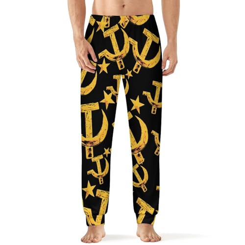 Russian Soviet Flag Hammer And Sickle Pajama Pants Men Pj Bottoms Sleepwear Lounge Pant