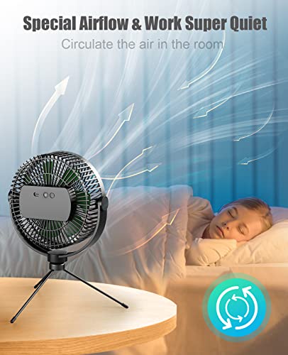 10000 Mah 8.5'' Tripod Table Fan With 4 Speeds, 38H Runtime, Ultra Quiet, High Velocity,Rechargeable Battery Operated Desk Fan, Portable Ceiling And Hanging Fan For Tent, Home,360° Rotation, Outdoor #TOP6