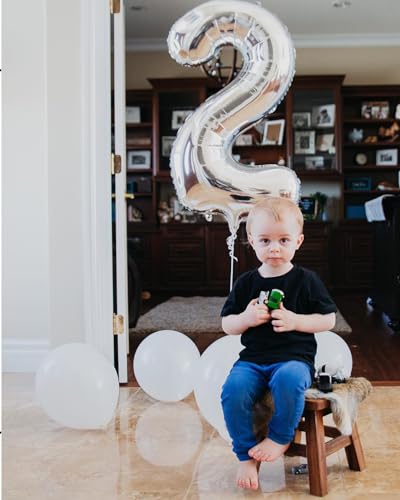 Image of Silver Number 12 Balloon 40 inch, 12 Number Balloons, 12th Silver Birthday Decorations, 12 Year Old Silver Party Supplies