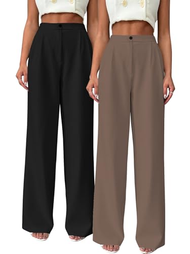 Image of Toochki Trousers for Woman Pants Women's Formal Office Korean | Beige Track Pant | Straight | Cotton Spandex Stretchable Trouser | High-Waisted Bottom Wear | Pack of 2 Combo