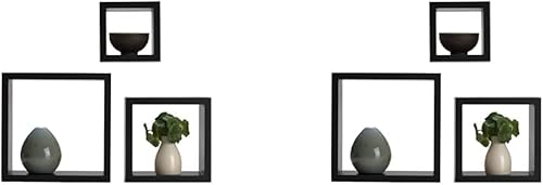 MELANNCO Estantes flotantes cuadrados de pared para dormitorio, sala de estar, baño, cocina, juego de 3, color espresso (paquete de 2)