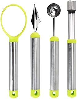 JAYVAR Melon Baller Scoop Set,Professional 4 Piece Stainless Steel Watermelon Knife Fruit Carving Tool Set，Fruit Scooper Seed Remover Melon Baller Carving Knife Double Sided Melon Baller