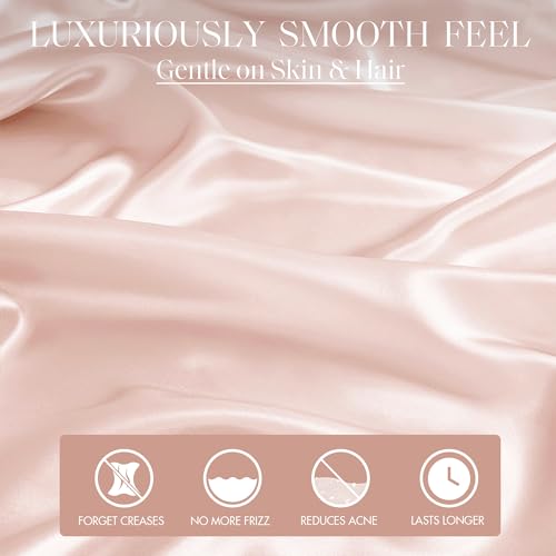Image of Madison Park Essentials Set of 2 Satin Pillowcase for Hair & Skin, Luxuriously Soft, Silky with Natural Sheen Luster, Cool to Touch, Wrinkle-Free, Machine Washable, King Blush 2 Piece