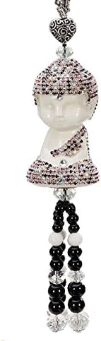 DIY Diamonds Ceramic Buddha Car Hanging Decor Ornament Rearview Mirror Beads Tassel Pendant