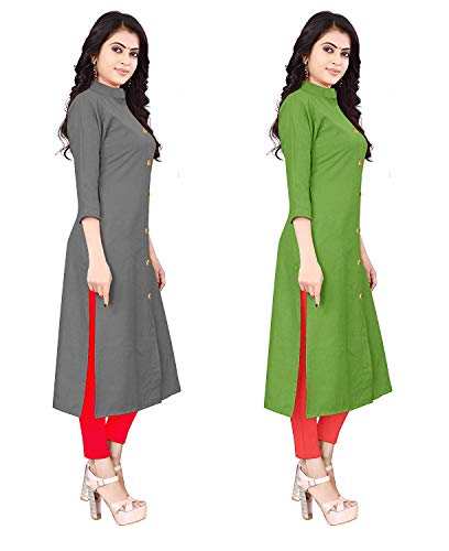 Image of NATEK Women's Cotton Straight Plain Kurtis Combo Pack of 2
