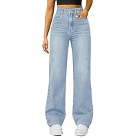 Cocila Jeans Donna Vita Alta Autunno Invernali Gamba Dritta Jeans Donna Elasticizzati Larghi Curvy Pantaloni in Denim Tinta Unita con Tasche per Vacanze Ufficio Casa O Sport