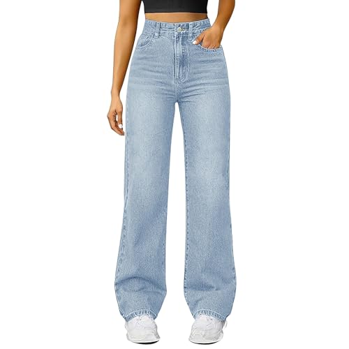 Womens Baggy Jeans High Waisted Wide Leg Pull On Denim Pants Trendy Y2K Boyfriend Straight Leg Mom Jeans Casual Work Trousers2