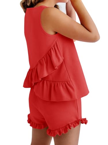 Image of Haloumoning Girls Summer Clothing Sets Ruffle Tank Tops and Shorts | 2 Piece Outfits