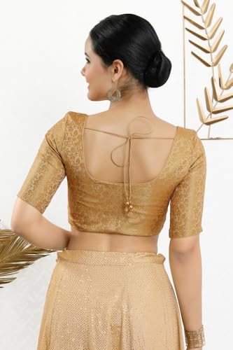Image of Vamas Women's Brocade & Georgette Padded Self Design Half Sleeve Readymade Saree Blouse (X-1126.ELB)