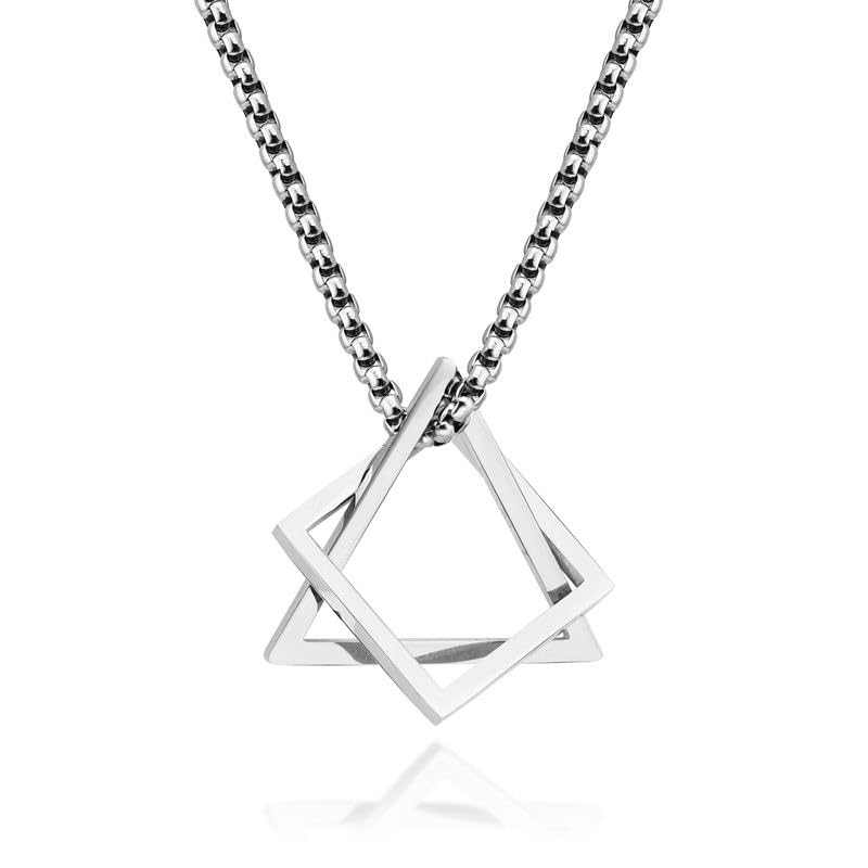 vien Fashion Jewelry Unisex Geometric Square Hip-Hop Necklace Men Triangle Pendant Silver Plated Stainless Steel Necklace-picture-19