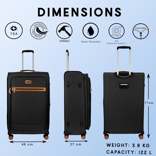 Image of F Gear Softair Large Soft Luggage | Lightweight Expandable Carry-On Trolley Bag with 360 Spinner Wheels, Silent 8-Wheel System, Built-in TSA Lock, Anti-Theft Zipper & Luggage Tag (Black)